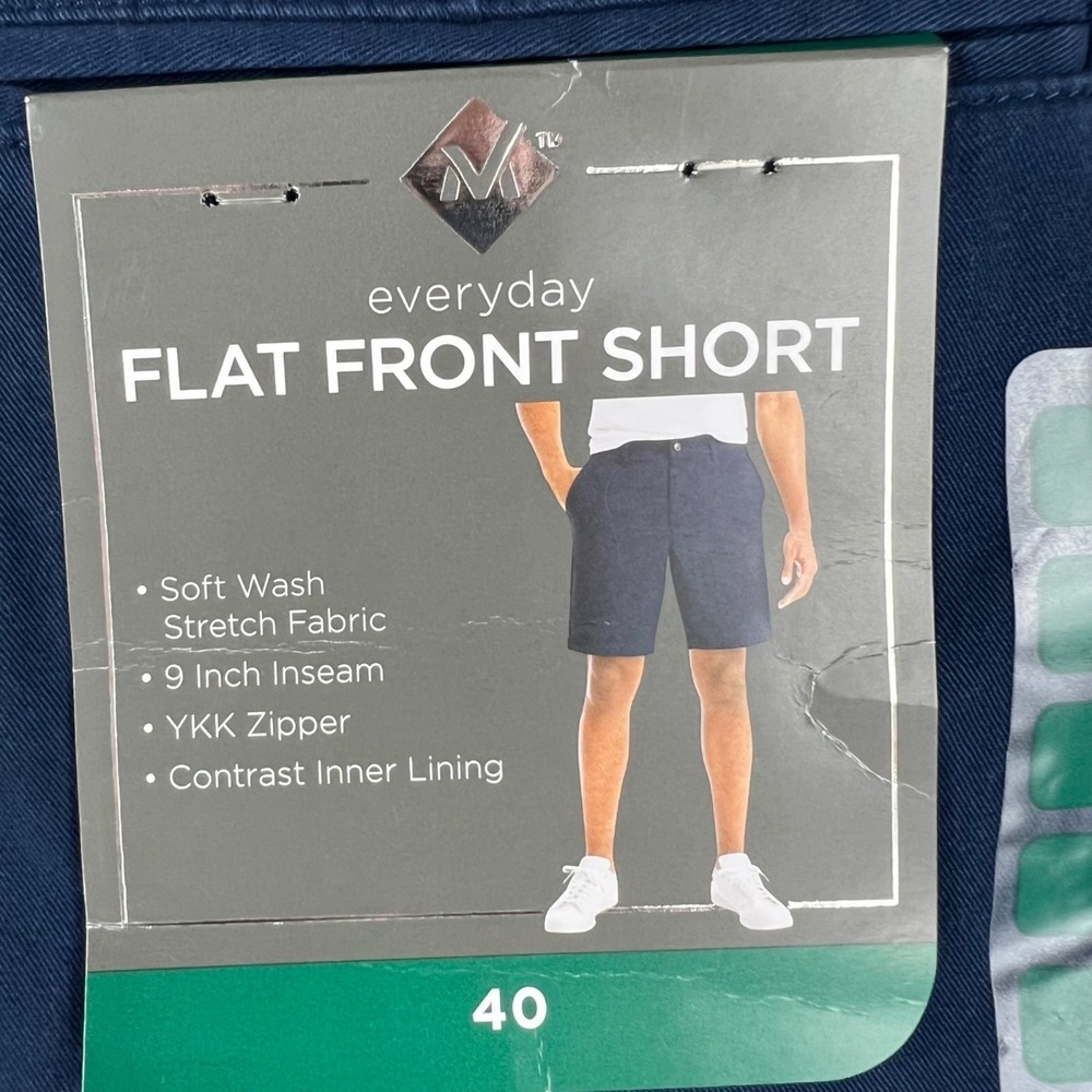 Member's Mark Men's Everyday Stretch Flat Front Blue Shorts Size 40 NWT Pockets - Picture 5 of 11